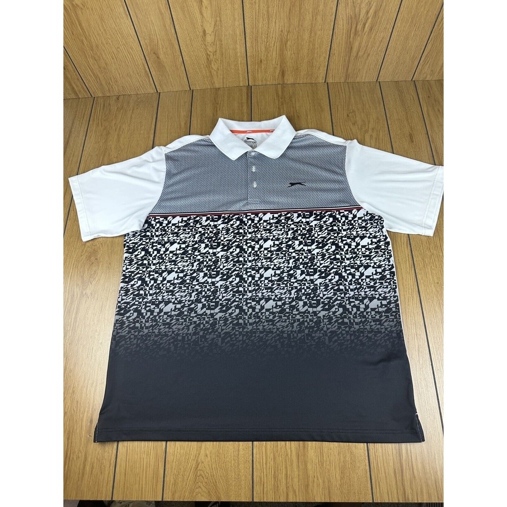 Slazenger Polo Shirt Mens XXL‎ Black Gray Geometric Golfing Golf Golfer Preppy